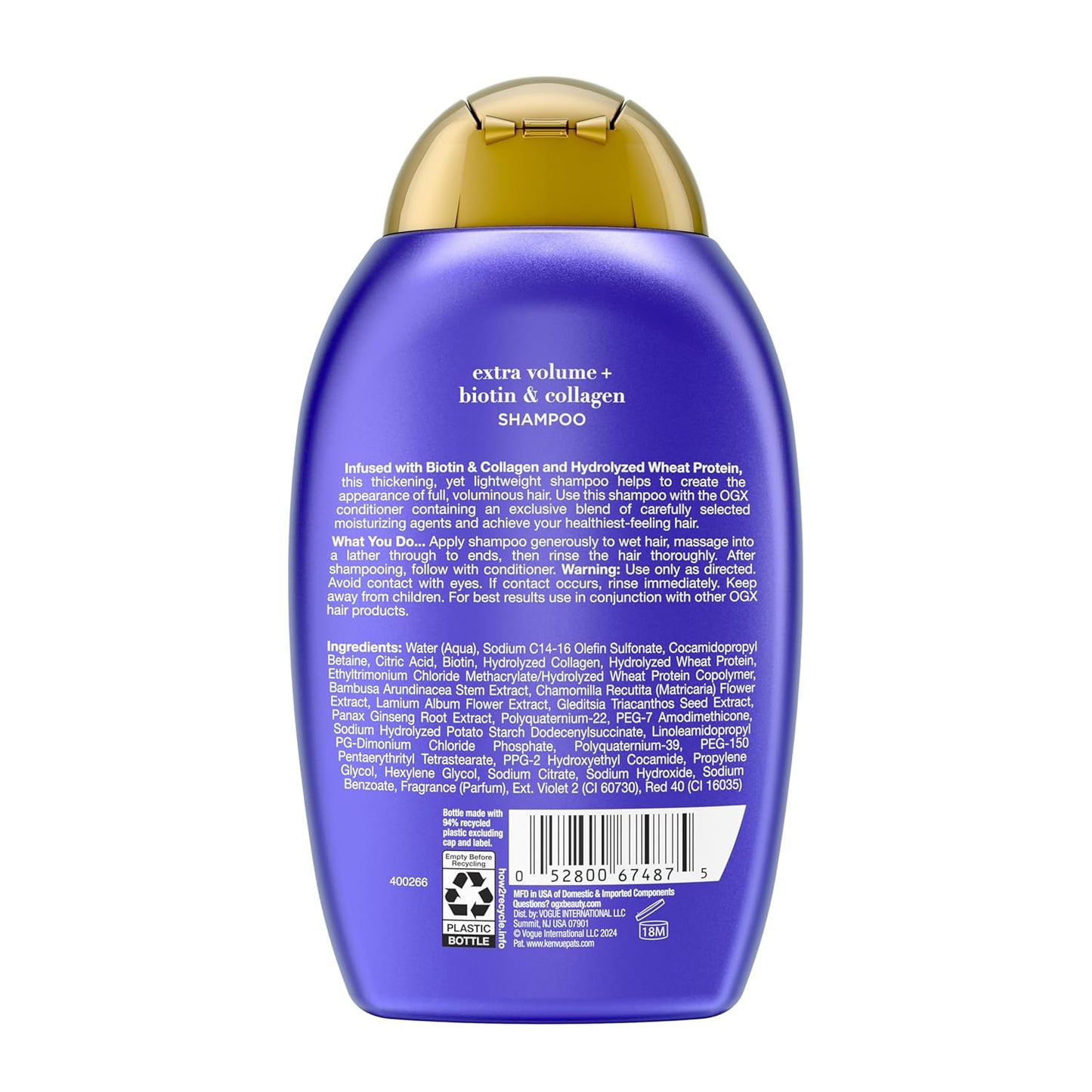 OGX Thick & Full + Biotin Collagen Extra Strength Volumizing Shampoo – Mood-Lifting Fragrance Wash for Thinning Hair, Long-Lasting Scent, 13 Fl Oz