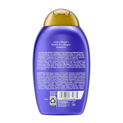 OGX Thick & Full + Biotin Collagen Extra Strength Volumizing Shampoo – Mood-Lifting Fragrance Wash for Thinning Hair, Long-Lasting Scent, 13 Fl Oz