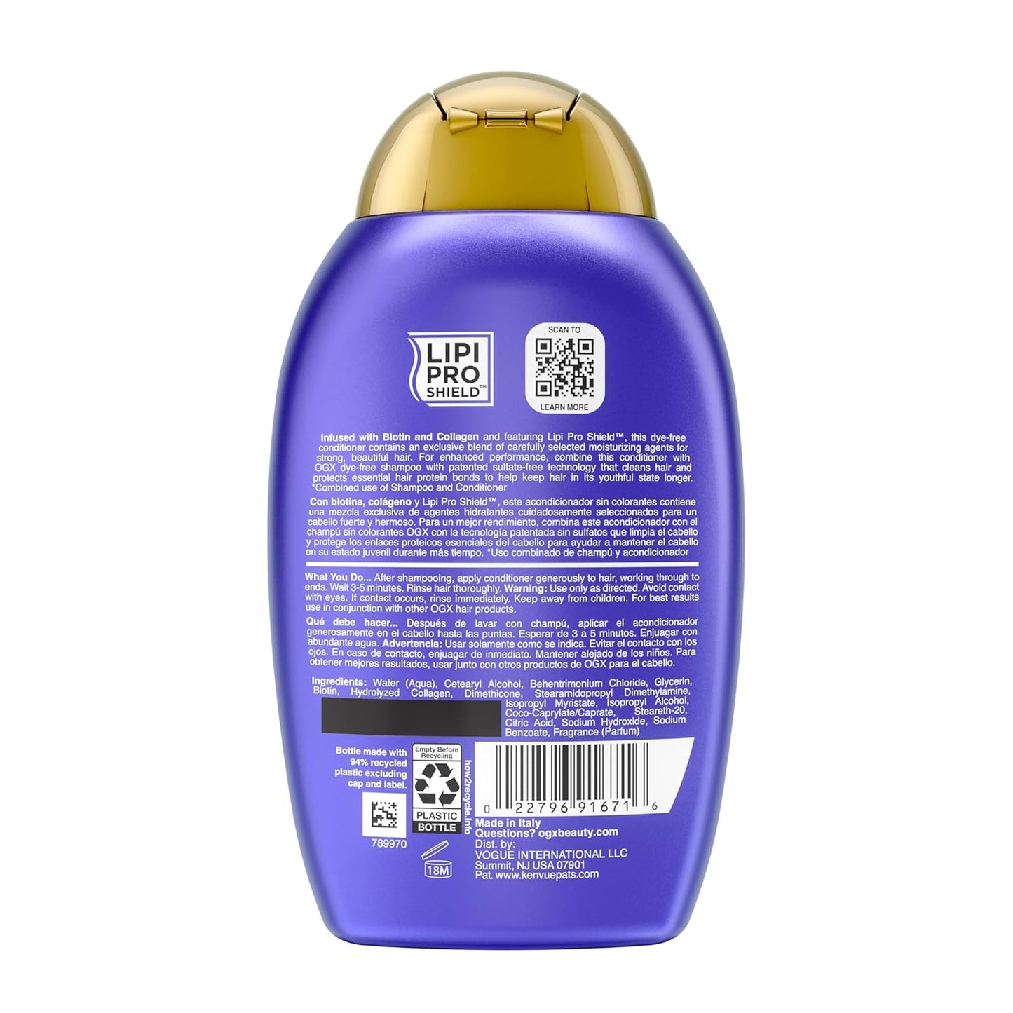 OGX Thick & Full Biotin & Collagen Volumizing Conditioner – High-End Repair Treatment for Breakage-Prone Hair with 72-Hour Volume, 25.4 fl oz 2-Pack