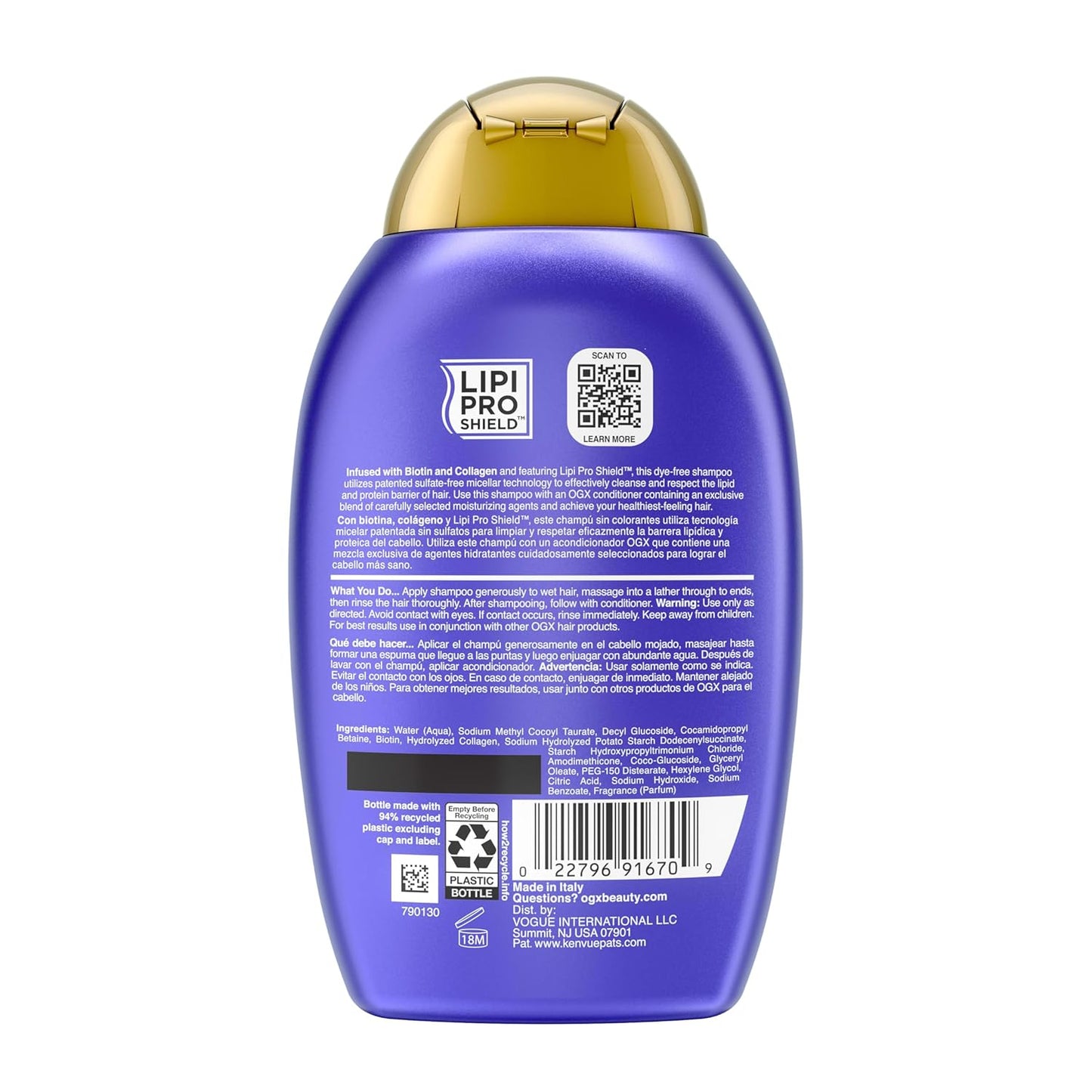 OGX Thick & Full Biotin & Collagen Volumizing Shampoo – Valentine's Day Self-Care Gift Set Base for Her, 13 fl oz