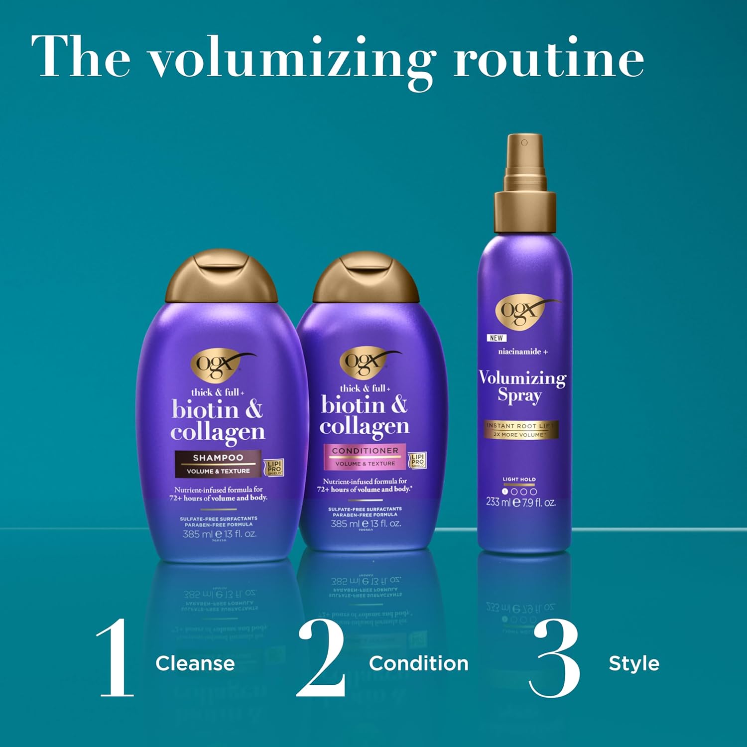 OGX Thick & Full Biotin & Collagen Volumizing Shampoo – Valentine's Day Self-Care Gift Set Base for Her, 13 fl oz