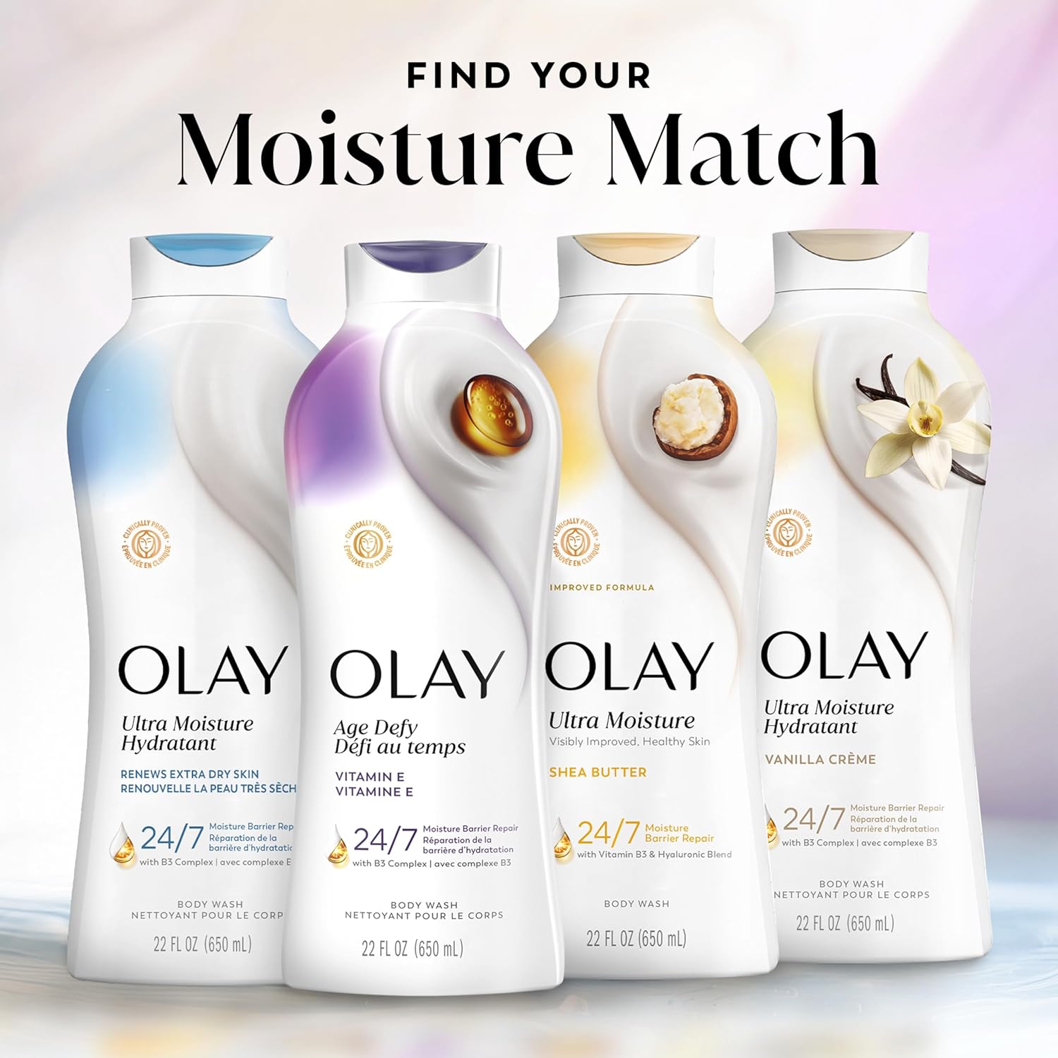 Olay Gentle Body Wash – Dermatologist-Recommended, Paraben-Free Daily Cleanser (Pack of 4)
