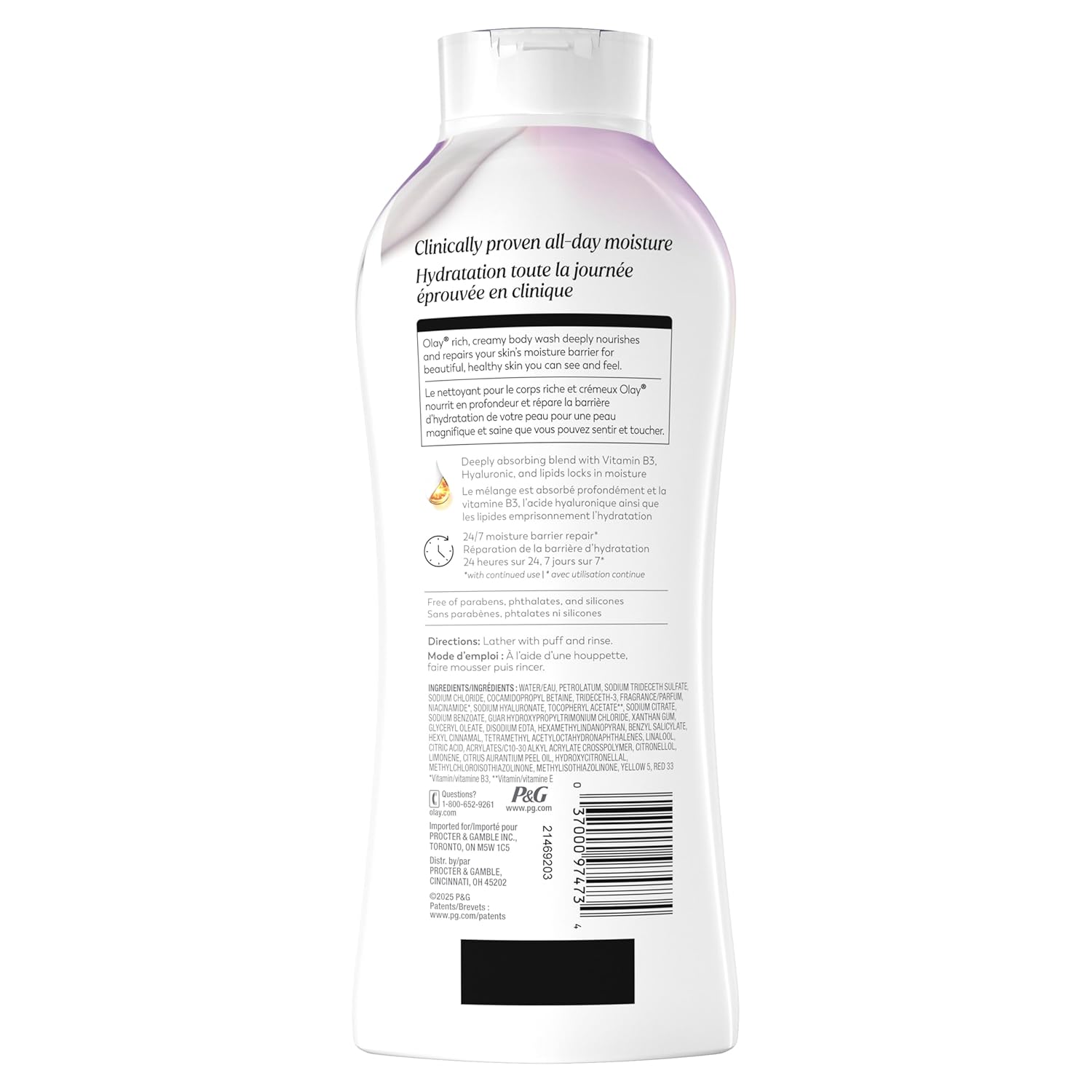 Olay Gentle Body Wash – Dermatologist-Recommended, Paraben-Free Daily Cleanser (Pack of 4)