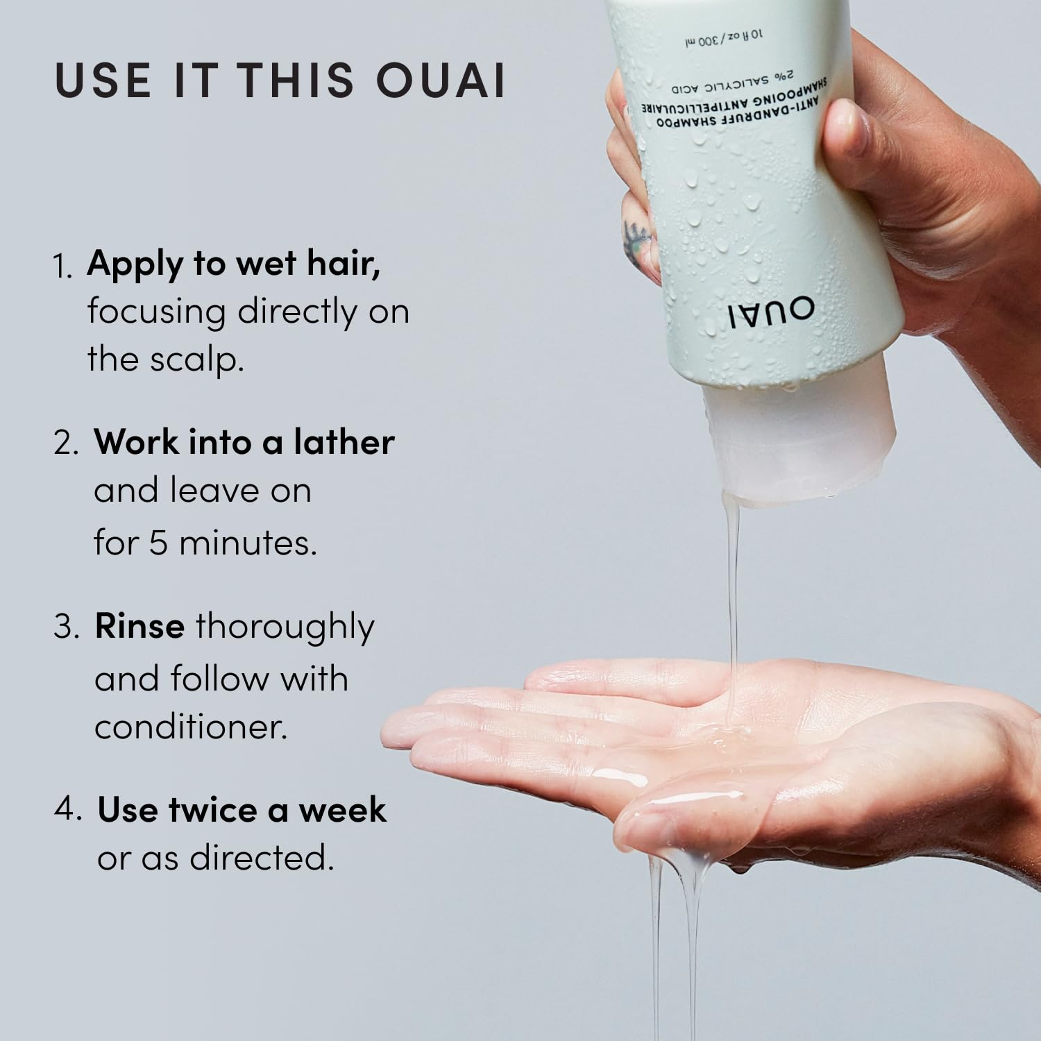OUAI Anti Dandruff Shampoo – Premium Sulfate-Free Therapy for Curated Vanity Counters, 10 Fl Oz