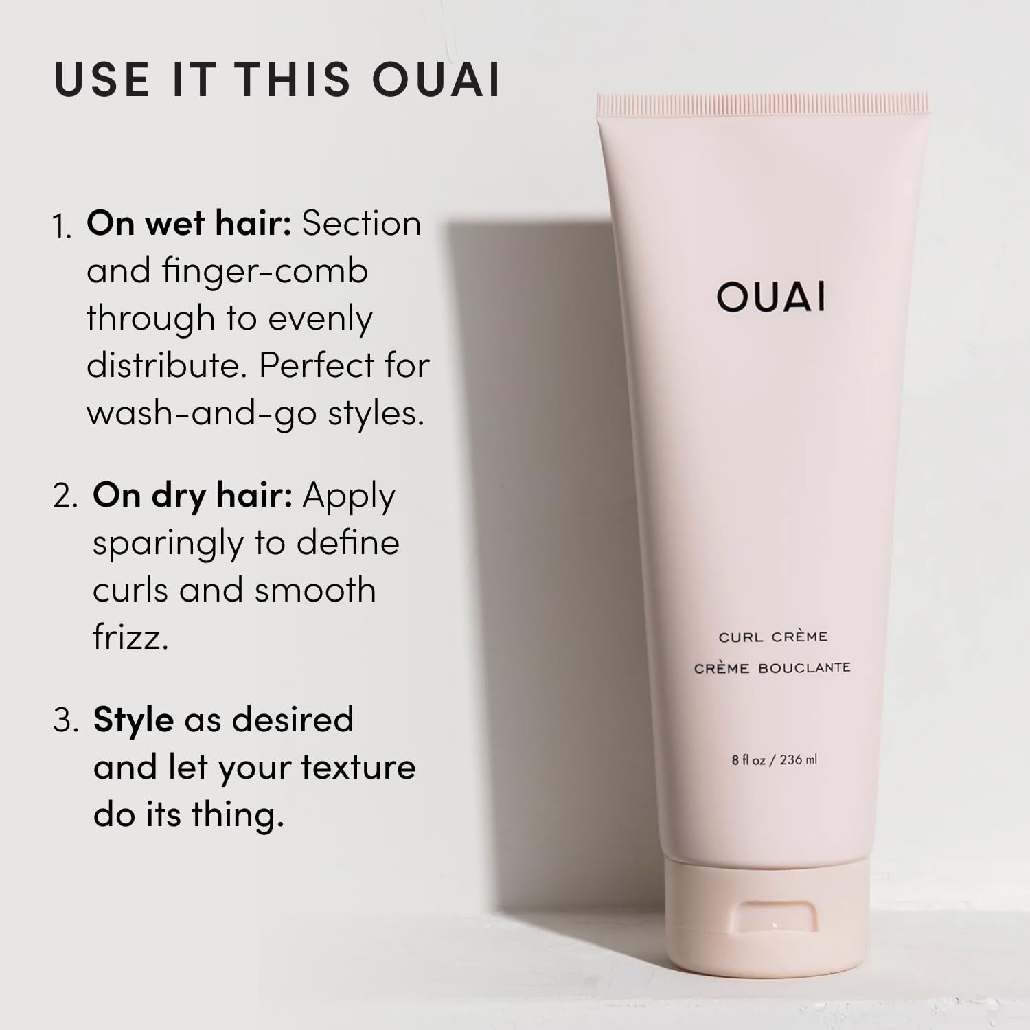 OUAI Curl Cream - Non-Crunchy Defining Cream with Chia Oil, Mindful Curly Hair Care for the Bath Counter