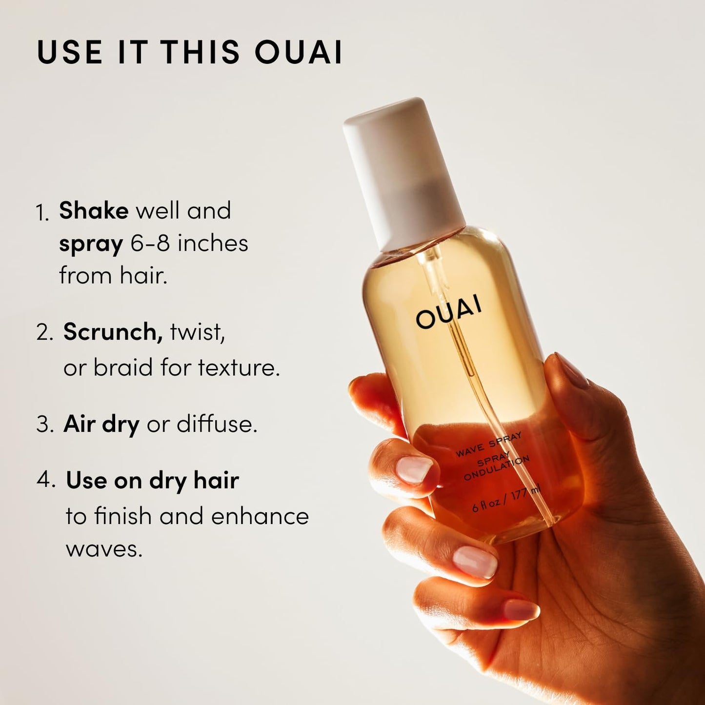 OUAI Wave Spray Mindful Beauty Ritual - Post-Workout Hair Refresh with Rice Protein, No Harsh Sea Salt Dry-Out (3 fl oz)