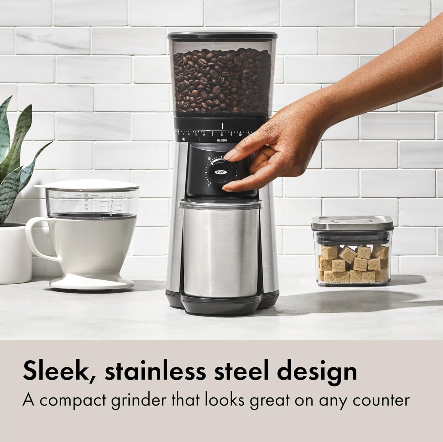 OXO Brew Minimalist Coffee Grinder – Clutter-Free Countertop Burr Mill in Storm Blue