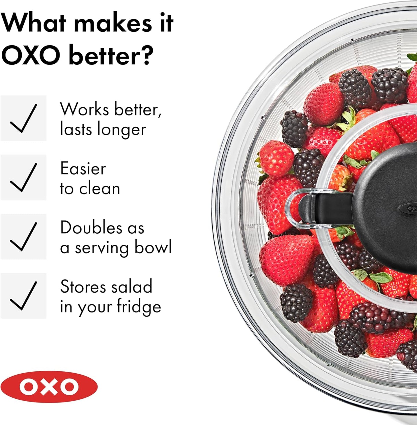 OXO Good Grips Salad Spinner | Practical Holiday Gift for the Home Cook Who Has Everything | One-Touch Greens Dryer