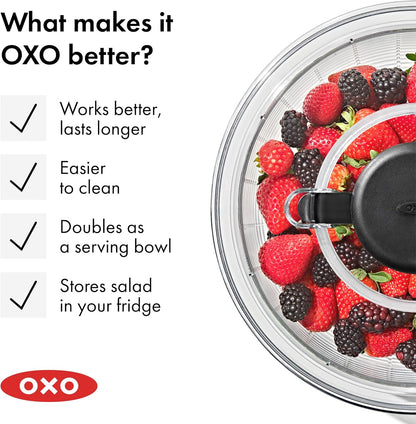 OXO Good Grips Salad Spinner | Practical Holiday Gift for the Home Cook Who Has Everything | One-Touch Greens Dryer