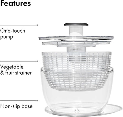 OXO Good Grips Salad Spinner | Practical Holiday Gift for the Home Cook Who Has Everything | One-Touch Greens Dryer
