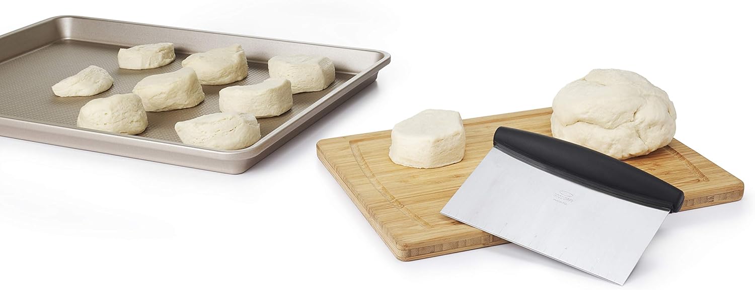 OXO Good Grips Stainless Steel Multi-Purpose Scraper & Chopper – Clutter-Free Compact Tool for Minimalist Countertop Cooking