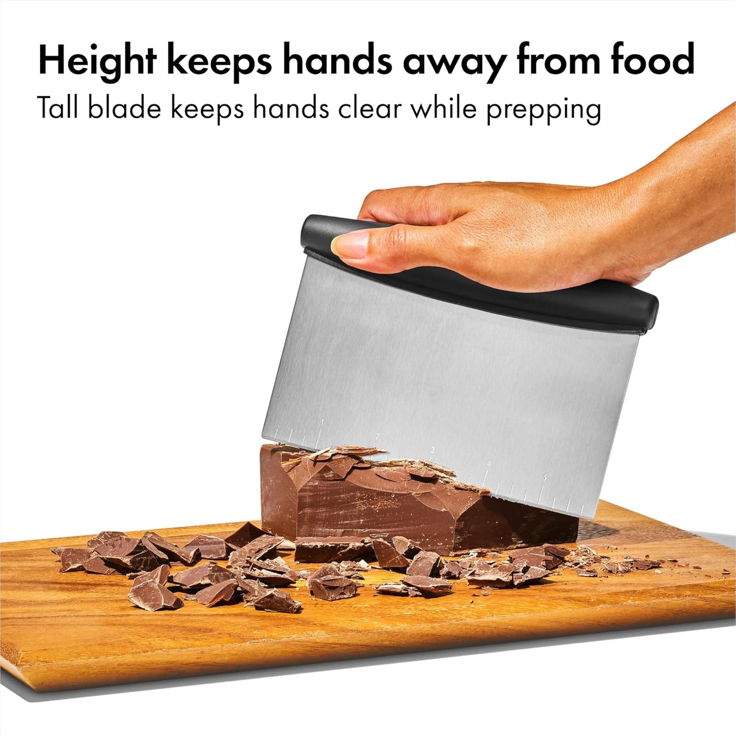OXO Good Grips Stainless Steel Multi-Purpose Scraper & Chopper – Clutter-Free Compact Tool for Minimalist Countertop Cooking