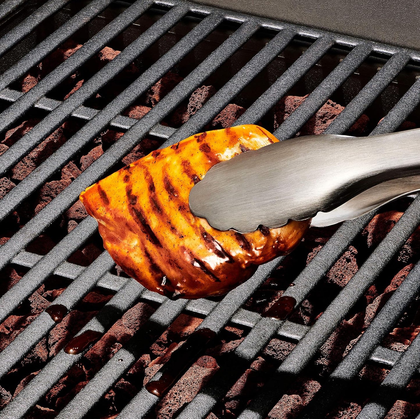 OXO Stainless Steel BBQ Tongs and Turner – Secure, Non-Slip Handles for Wet and Greasy Hands