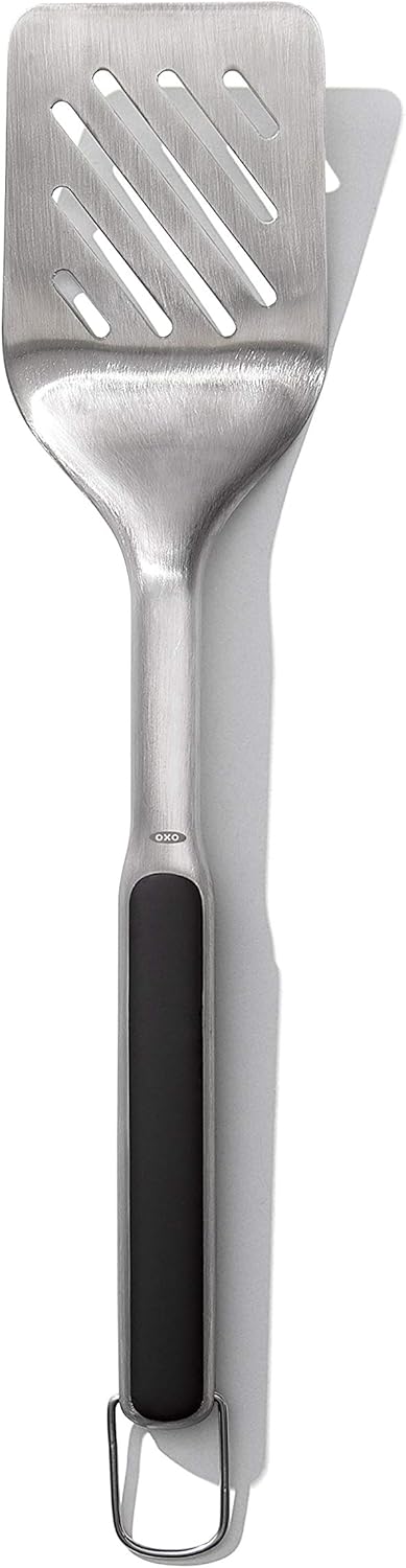 OXO Stainless Steel BBQ Tongs and Turner – Secure, Non-Slip Handles for Wet and Greasy Hands