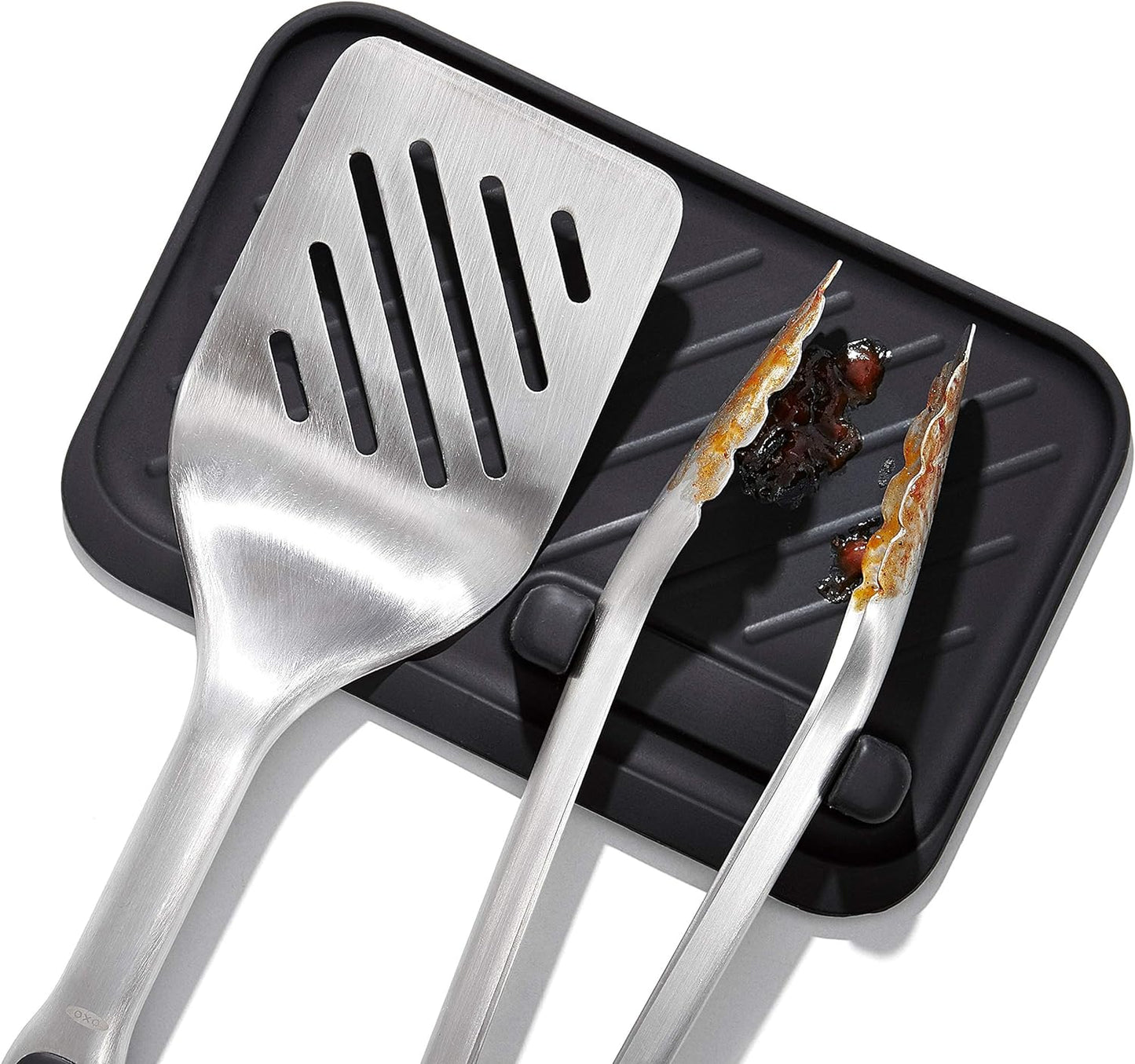 OXO Stainless Steel BBQ Tongs and Turner – Secure, Non-Slip Handles for Wet and Greasy Hands