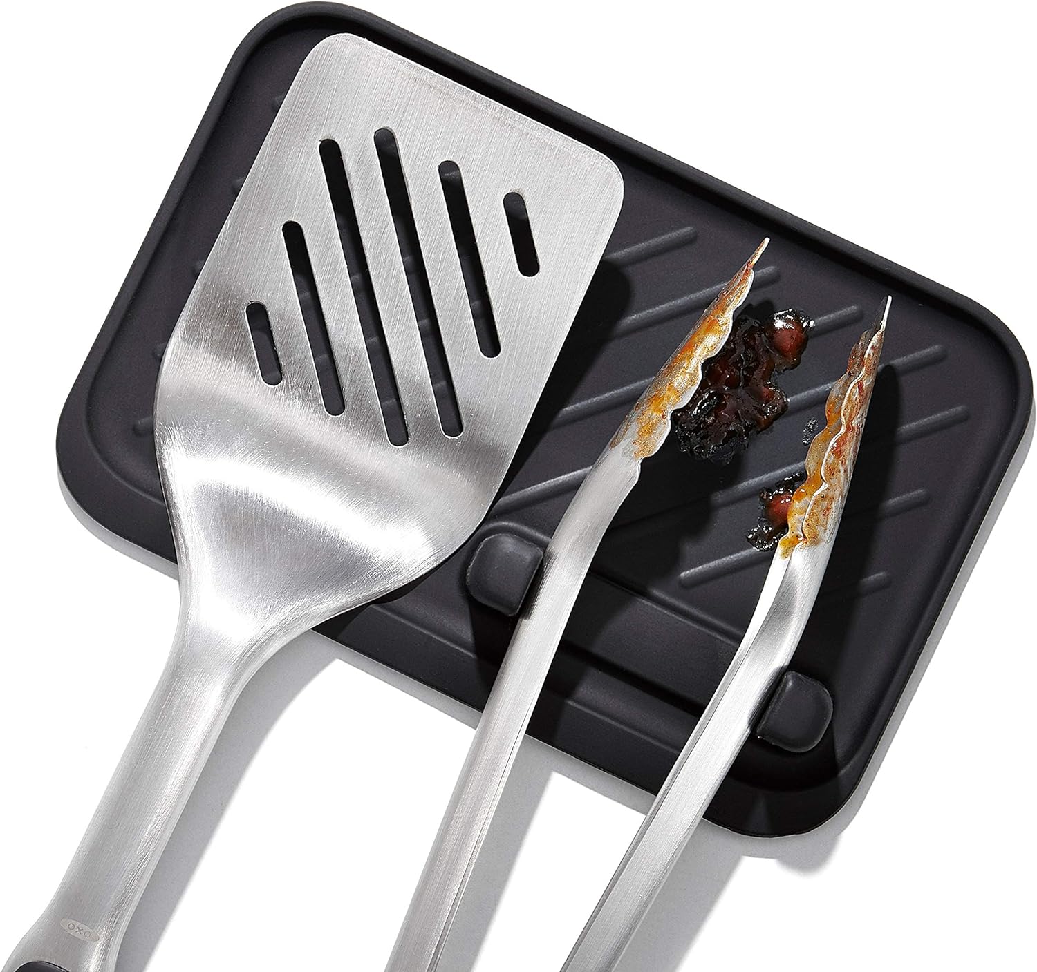 OXO Stainless Steel BBQ Tongs and Turner – Secure, Non-Slip Handles for Wet and Greasy Hands