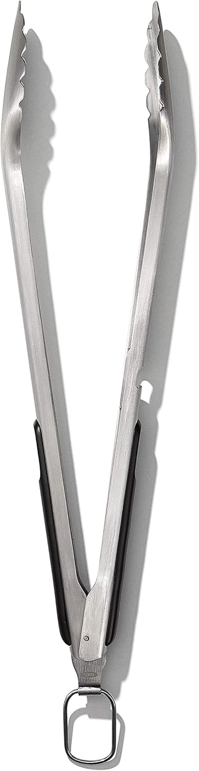 OXO Stainless Steel BBQ Tongs and Turner – Secure, Non-Slip Handles for Wet and Greasy Hands