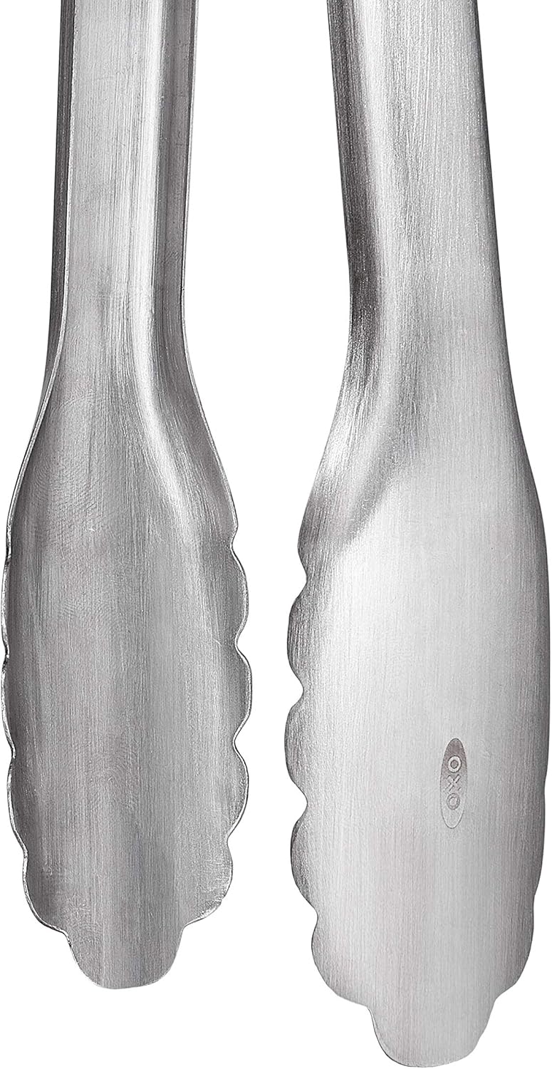 OXO Stainless Steel BBQ Tongs and Turner – Secure, Non-Slip Handles for Wet and Greasy Hands