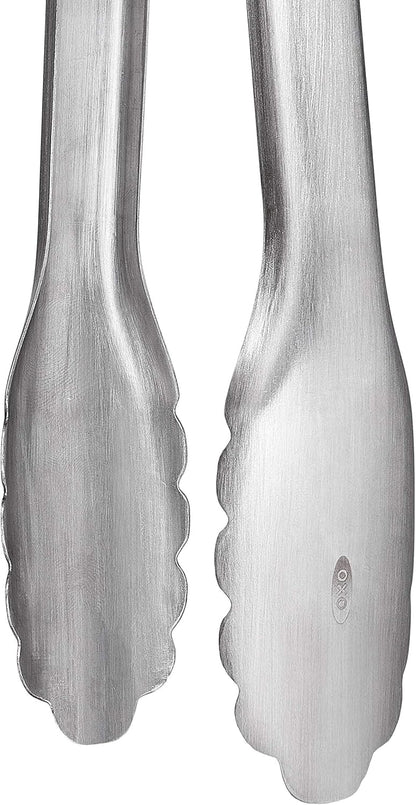 OXO Stainless Steel BBQ Tongs and Turner – Secure, Non-Slip Handles for Wet and Greasy Hands