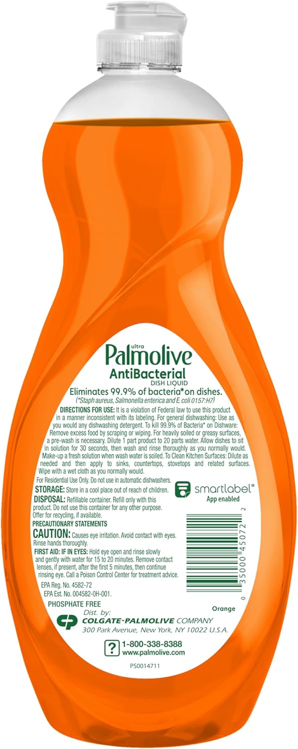 Palmolive Ultra Antibacterial Dish Soap Lemon – Bulk Pack Dish Liquid for Stocking the Pantry, 20 Fl Oz Pack of 9