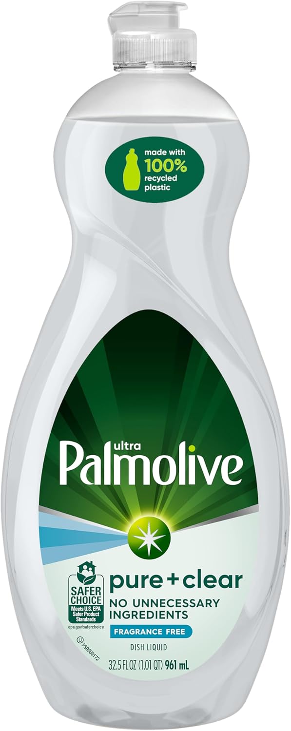 Palmolive Ultra Pure + Clear Dish Soap – Hypoallergenic Fragrance-Free Formula for Allergy-Prone Wellness Routines
