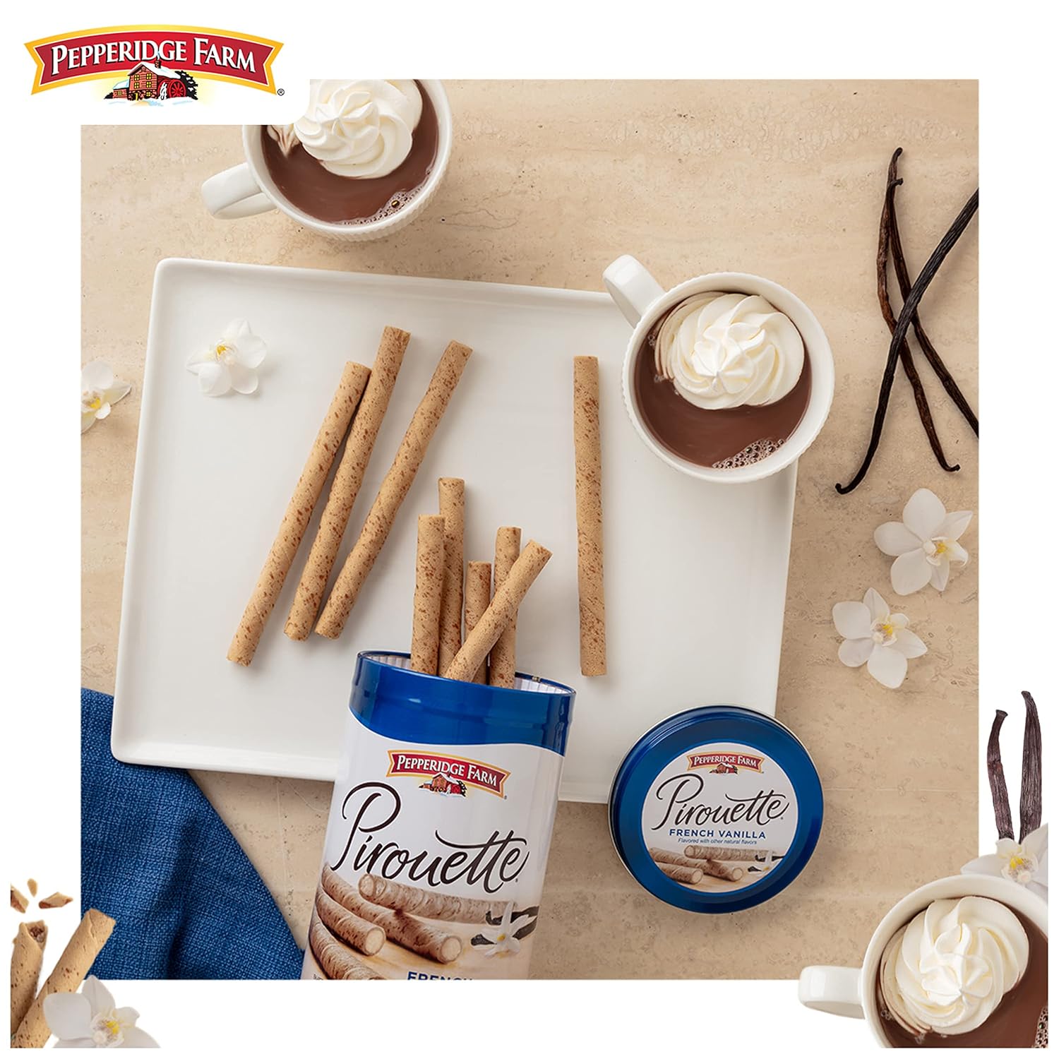 Pepperidge Farm Pirouette Rolled Wafers - Eye-Catching Canister for the Baking Pantry and Dessert Plating Station
