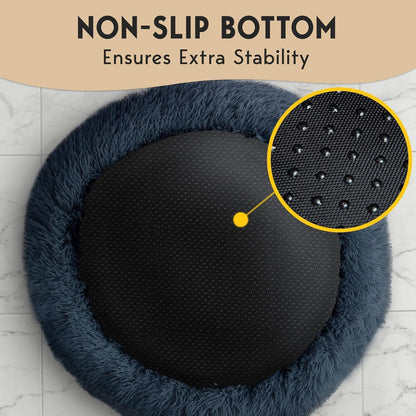 PetJett Anti-Anxiety Calming Dog Bed Medium – 8-Inch Raised Rim Donut Bed for Curl-Up Sleepers & Noise-Sensitive Pups