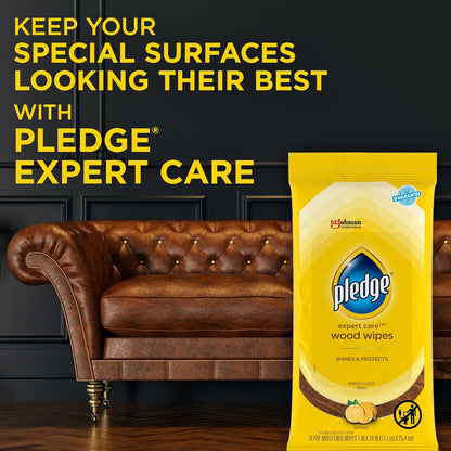 Pledge Expert Care Enhancing Wood Wipes – Lemon Scent Furniture Touch-Up for Bedroom Wood Nightstands and Dressers