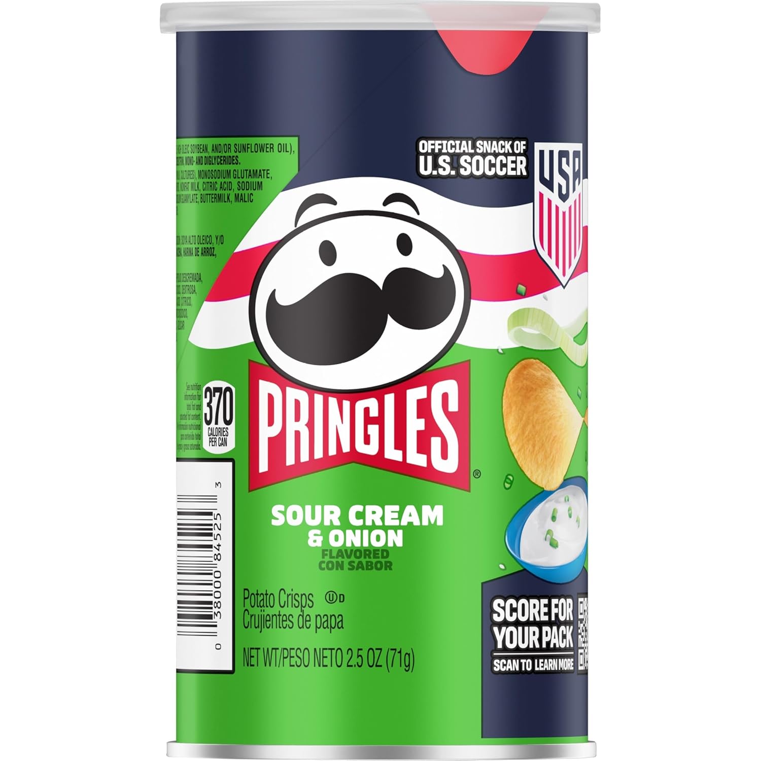 Pringles Sour Cream and Onion Chips, Resealable Portable Cans, Tailgate and Picnic Snack for Outdoor Watch Parties