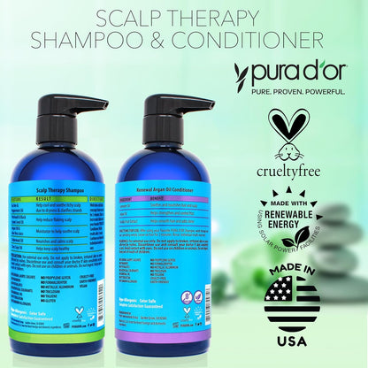 PURA D'OR Scalp Therapy Shampoo & Conditioner Duo — Long-Lasting Essential Oil Scent for Yoga Self-Care