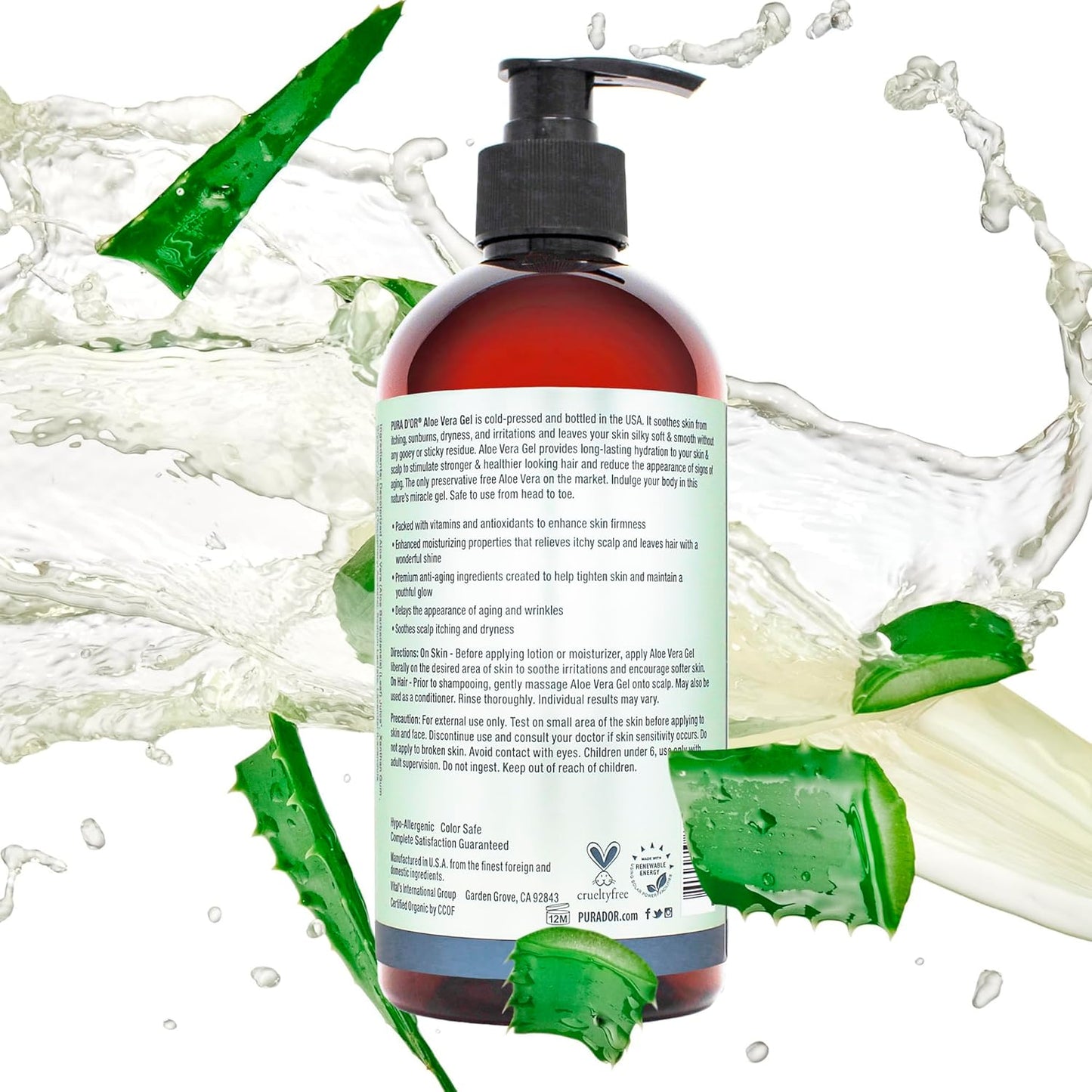 PURA D'OR USDA Certified Aloe Vera Gel – Thoughtful Spa Gift for Mom Housewarming and Holiday Giving