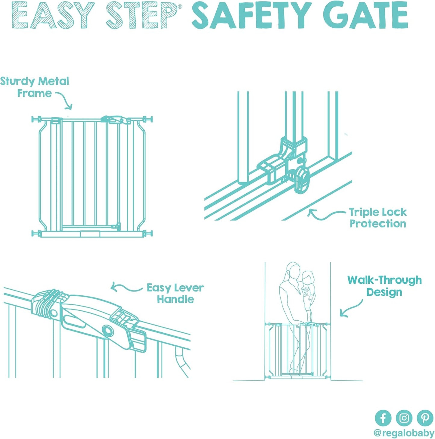 Regalo Pressure Mount Baby Gate with Door – No-Drill Stair Safety Gate for Crawling Babies, Toddlers and Pets, White Finish