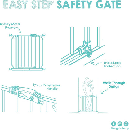 Regalo Pressure Mount Baby Gate with Door – No-Drill Stair Safety Gate for Crawling Babies, Toddlers and Pets, White Finish