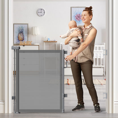 Retractable Child Gate for Stairways & Hallways – Double-Lock One-Hand Open Mechanism, 55" Wide Mesh Safety Gate