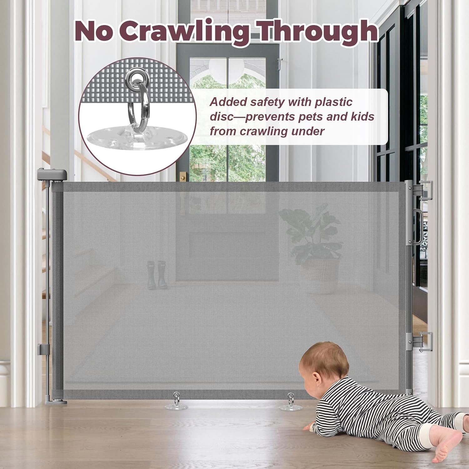 Retractable Child Gate for Stairways & Hallways – Double-Lock One-Hand Open Mechanism, 55" Wide Mesh Safety Gate