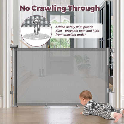 Retractable Child Gate for Stairways & Hallways – Double-Lock One-Hand Open Mechanism, 55" Wide Mesh Safety Gate