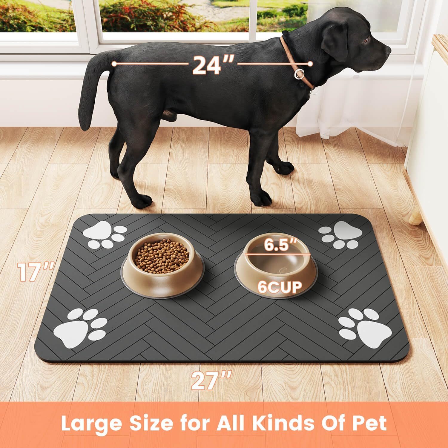 Scandinavian-Style Pet Feeding Mat for Open-Plan Kitchens, Waterproof Pet Placemat for Cats and Dogs