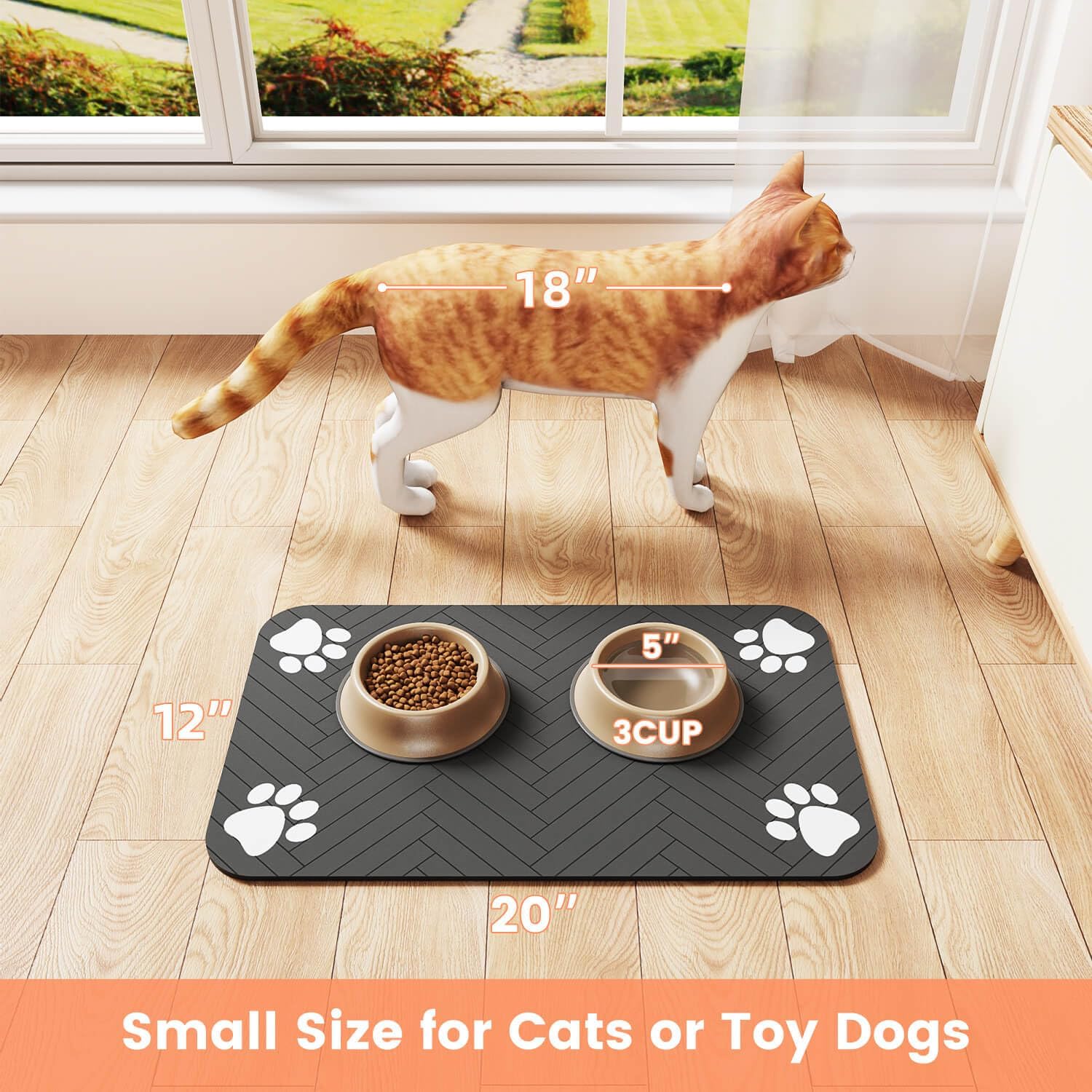 Scandinavian-Style Pet Feeding Mat for Open-Plan Kitchens, Waterproof Pet Placemat for Cats and Dogs