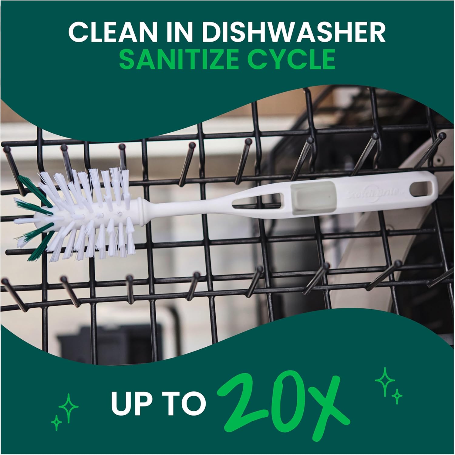 Scotch-Brite Glass and Water Bottle Brush – Less-Is-More Kitchen Accessory for Streamlined Daily Rinsing, Neutral and Reusable