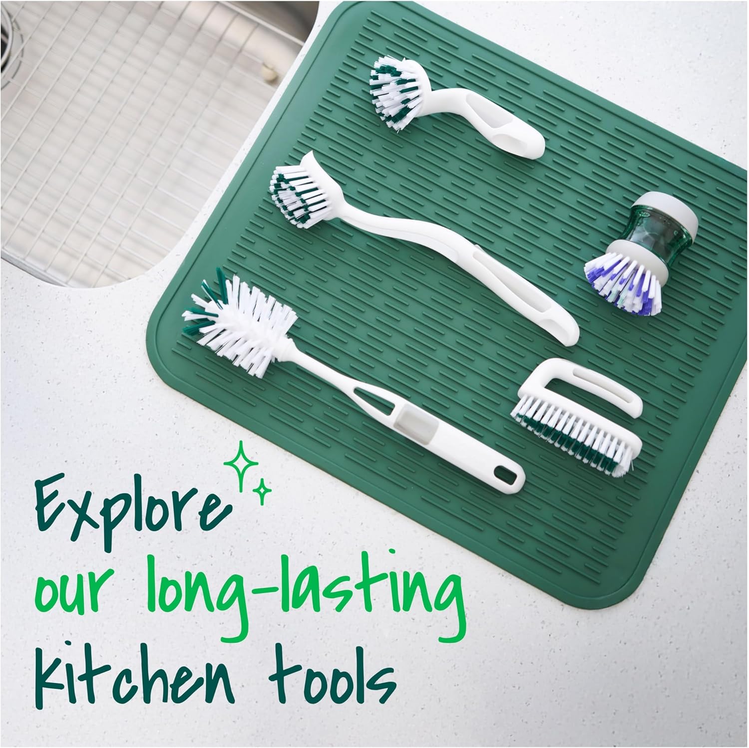 Scotch-Brite Glass and Water Bottle Brush – Less-Is-More Kitchen Accessory for Streamlined Daily Rinsing, Neutral and Reusable