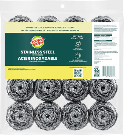 Scotch-Brite Metal Scrubbers for Office Break Rooms and Shared Workspaces, Bulk Scouring Pads for Daily Dish Duty Pack of 8