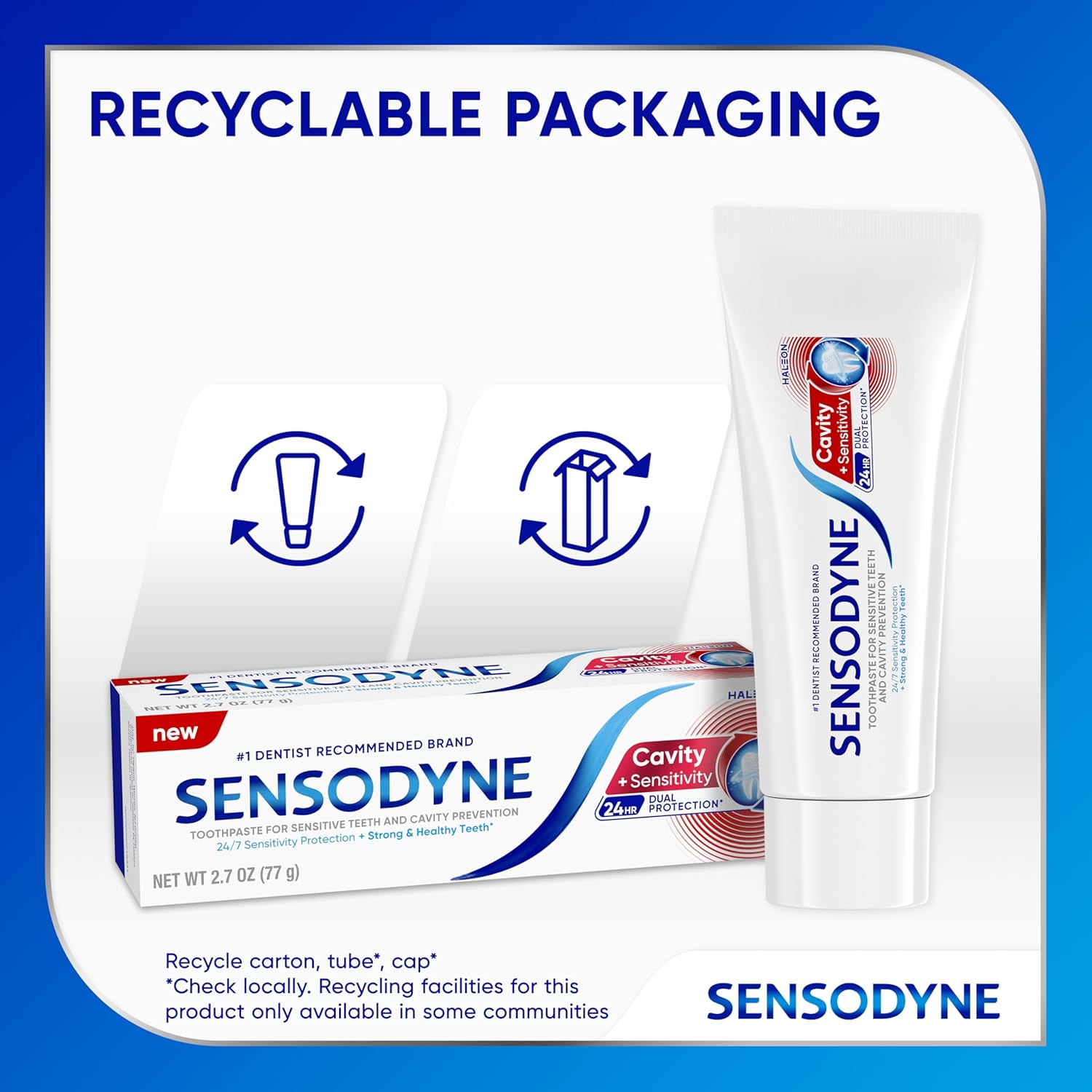 Sensodyne Cavity + Sensitivity Toothpaste – Efficient Two-Minute Sensitive Teeth Routine, No Second Tube Required for the En-Suite