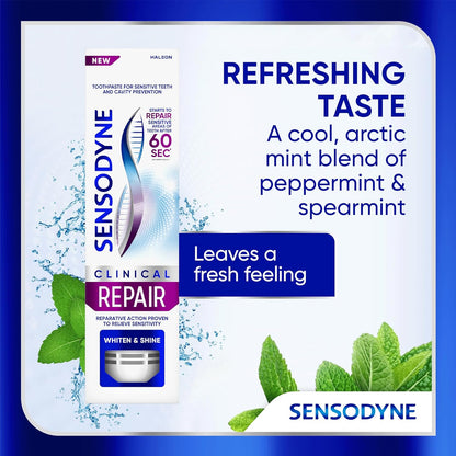 Sensodyne Clinical Repair Whiten & Shine – Safe Sensitivity Toothpaste for Households with Kids