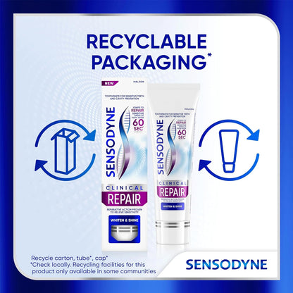 Sensodyne Clinical Repair Whiten & Shine – Safe Sensitivity Toothpaste for Households with Kids