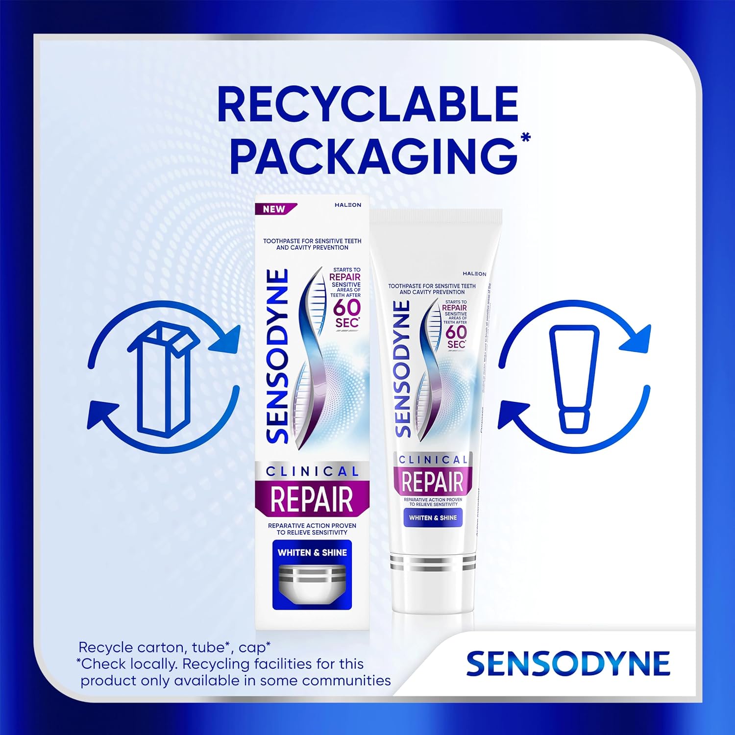 Sensodyne Clinical Repair Whiten & Shine Toothpaste – Elevated Vanity Counter Essential for Sensitive Teeth, 2.3 oz