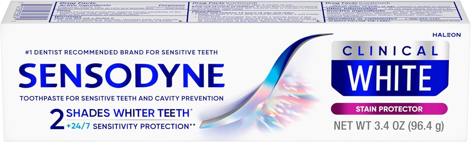 Sensodyne Clinical White – Boost Your Morning Focus: Whitening Toothpaste for Sensitive Teeth, 3 x 3.4 oz