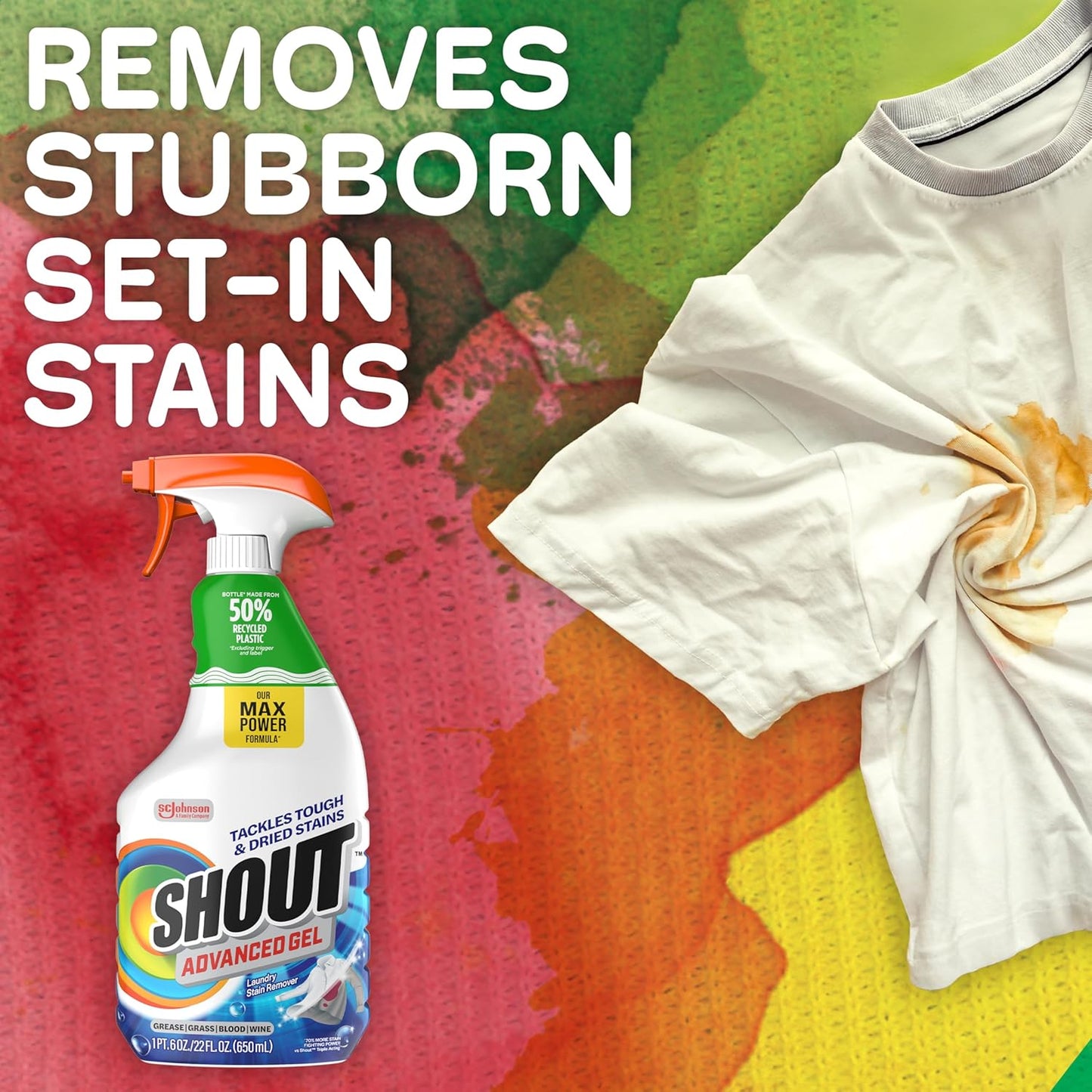 Shout Advanced Stain Remover Gel for Busy Family Laundry Rooms – Lifts Grass, Mud, and Juice Stains in One Spray
