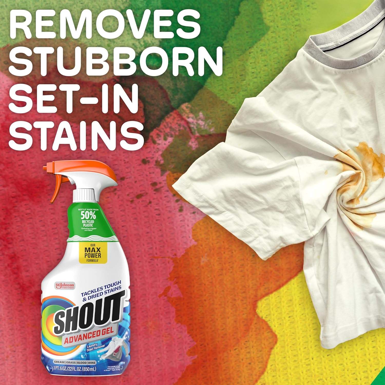 Shout Advanced Stain Remover Gel for Busy Family Laundry Rooms – Lifts Grass, Mud, and Juice Stains in One Spray