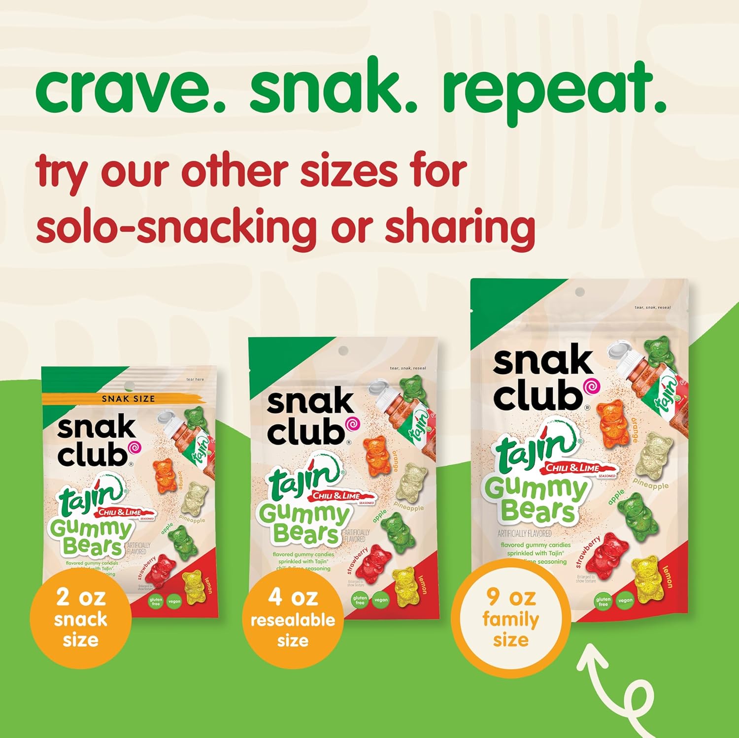 Snak Club Tajin Gummy Bears – Stocking Stuffer and Holiday Gift, Vegan Gluten Free Candy