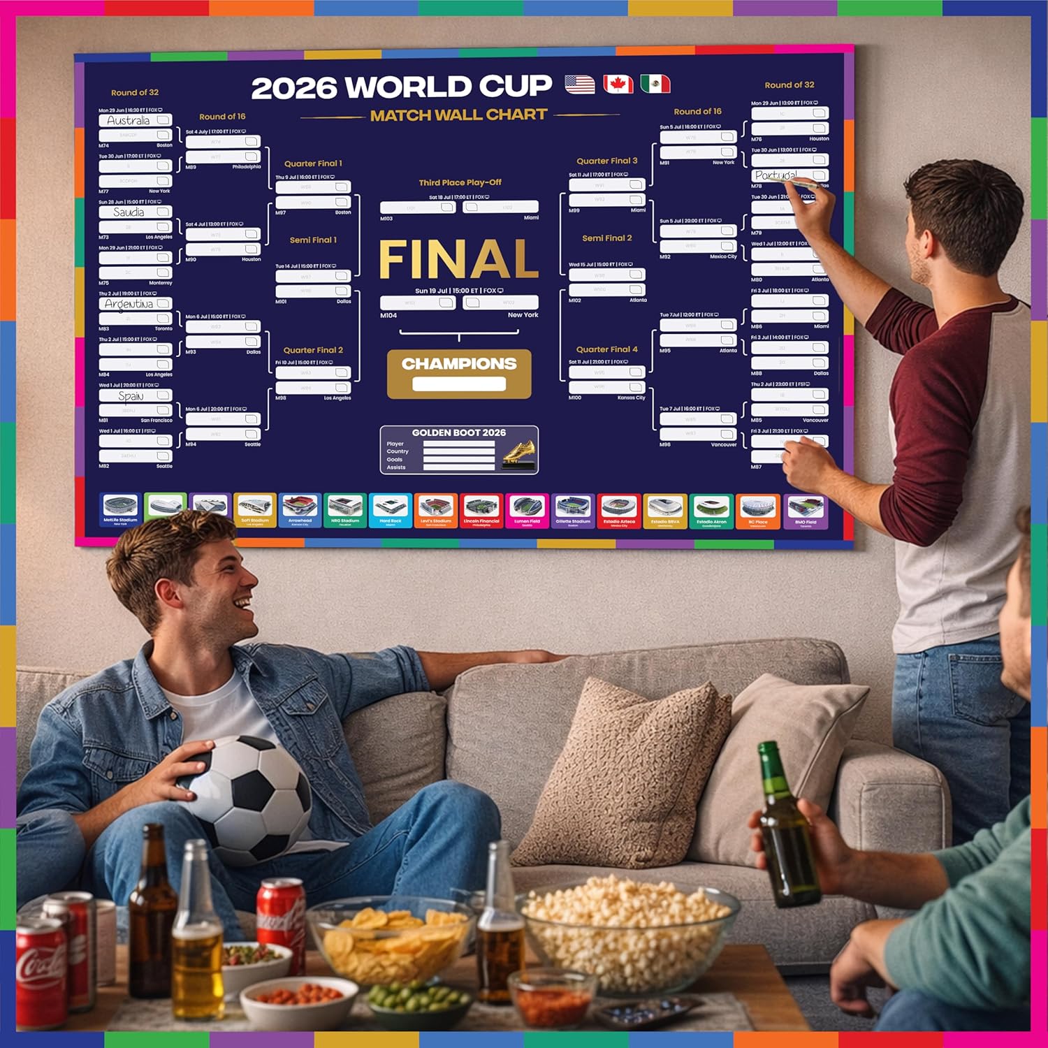 SoccerPoster Studio World Cup Bracket Poster 2026 Holiday Gift Idea, A1 2026 World Cup Wall Chart for Soccer Fans